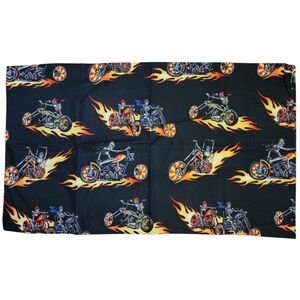 Skeleton Motorcycle Pillowcase Standard Queen Black‎ Fire Flames Biker Homemade